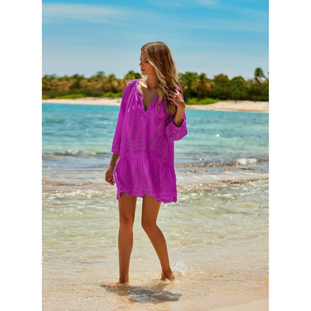 Melissa Odabash ASHLEY VIOLA KAFTAN Beach Dress Tunic Small Fuchsia